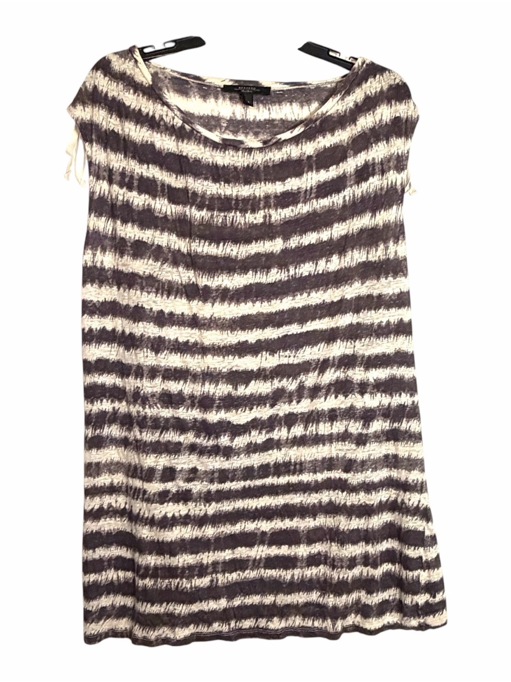 Weekend Max Mara Linen Brown Cream Striped Tunic Dress Shift Ruch Shoulder Sz L